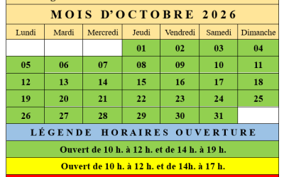 HORAIRE OCTOBRE 2026